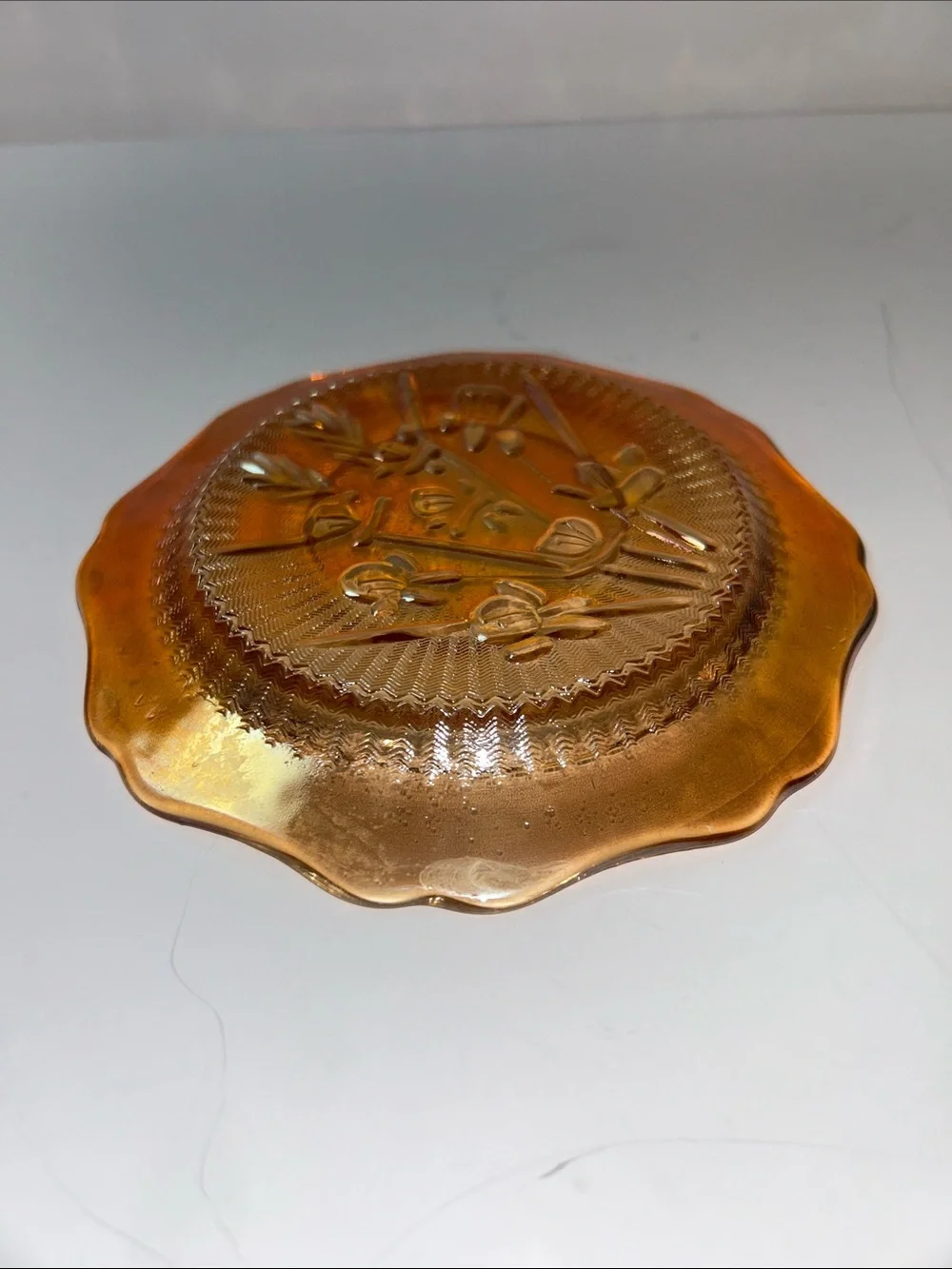 Jeannette Glass Company saucer or dessert plate in Iris and Herringbone pattern